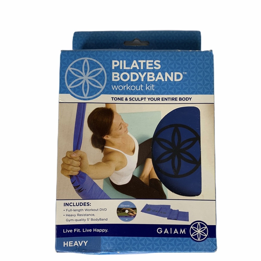 NEW Gaiam Pilates Workout Kit DVD 40 min 5' Heavy BodyBand Blue Fitness Workout